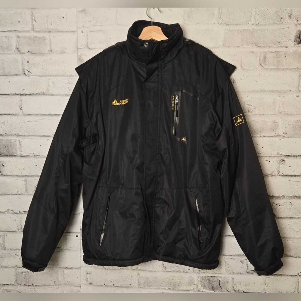 Men’s Black Waterproof Winter Ski Jacket XL Faux Fur Lined Hooded Coat